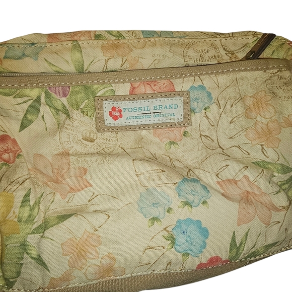 Fossil Floral Canvas Women's Crossbody Purse Beige Bag - Picture 7 of 8